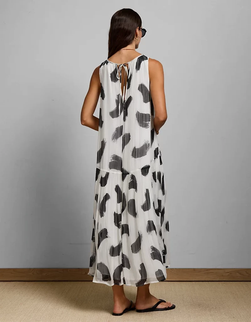 AE77 Printed High Neck Chiffon Dress