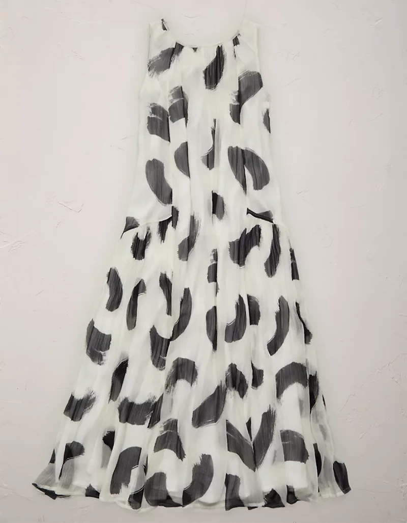 AE77 Printed High Neck Chiffon Dress