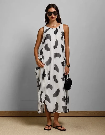AE77 Printed High Neck Chiffon Dress