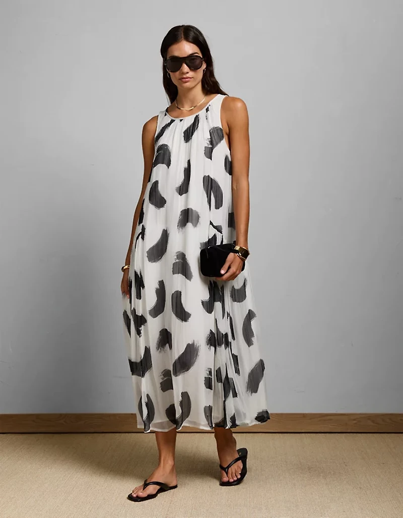 AE77 Printed High Neck Chiffon Dress