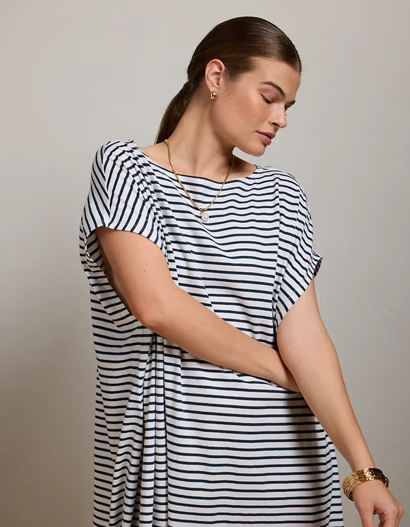 AE77 Cap-Sleeve Everyday T-Shirt Dress