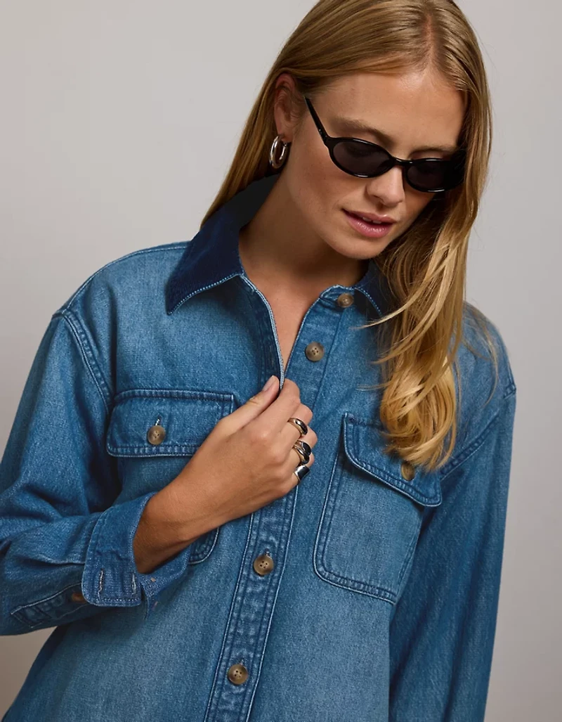 AE77 Premium Denim Shirt Dress