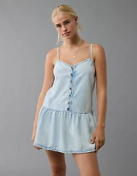 AE V-Neck Button-Up Denim Mini Dress