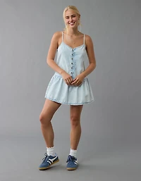 AE V-Neck Button-Up Denim Mini Dress