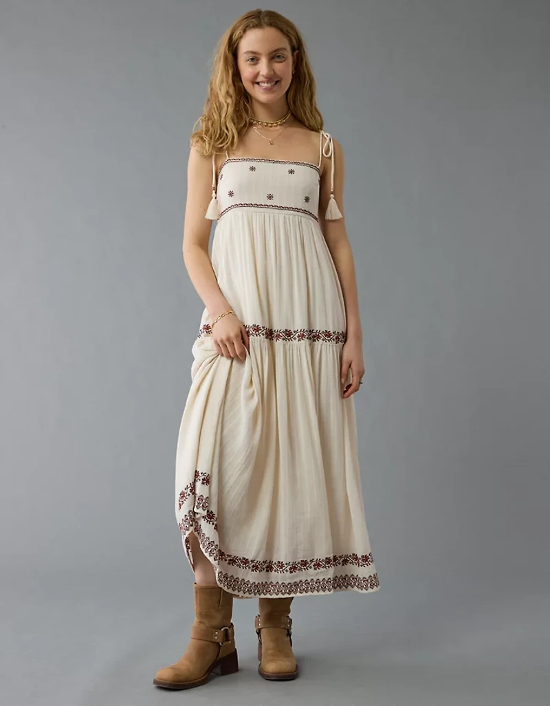 AE Empire Waist Embroidered Midi Dress