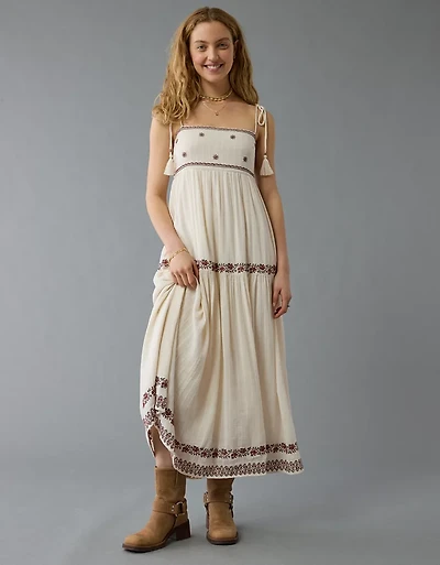 AE Empire Waist Embroidered Midi Dress