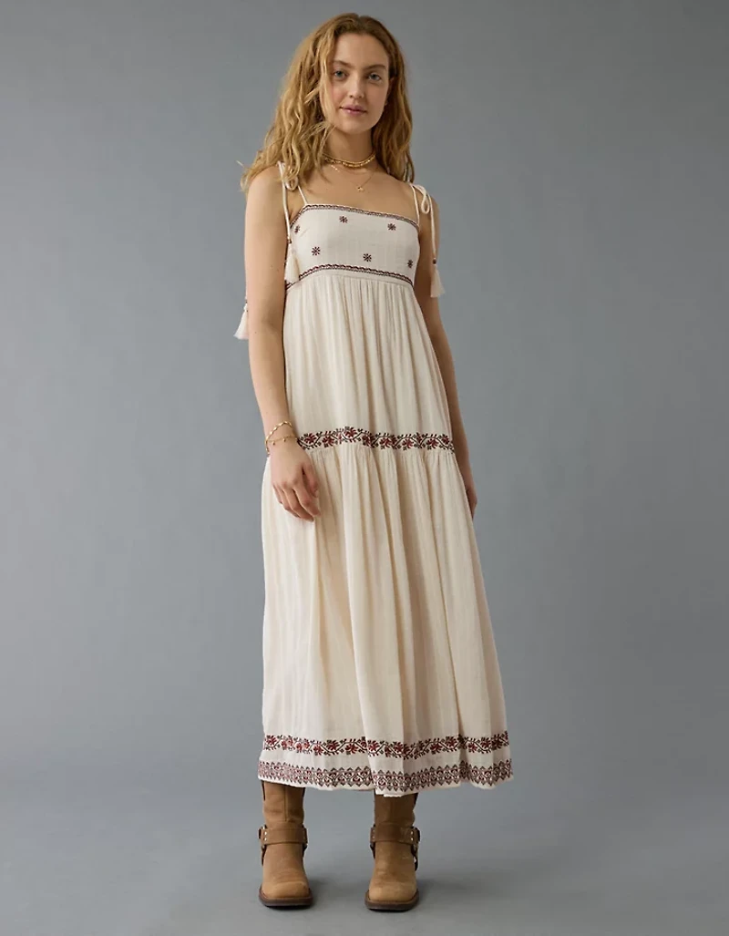 AE Empire Waist Embroidered Midi Dress
