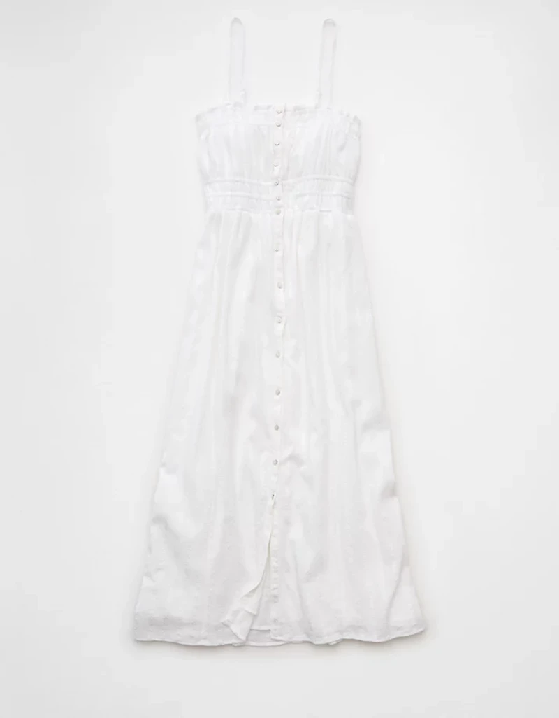 Robe mi-longue boutonnée à garniture ruchée AE