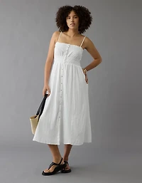 Robe mi-longue boutonnée à garniture ruchée AE