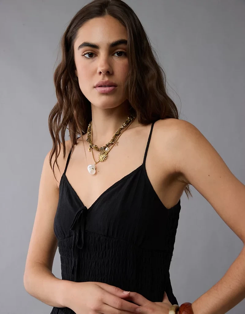 AE V-Neck Smocked Bodice Midi Dress