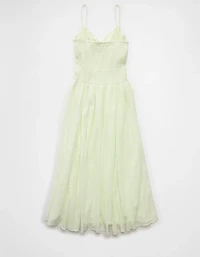 Robe mi-longue avec corsage à smocks et encolure en V AE