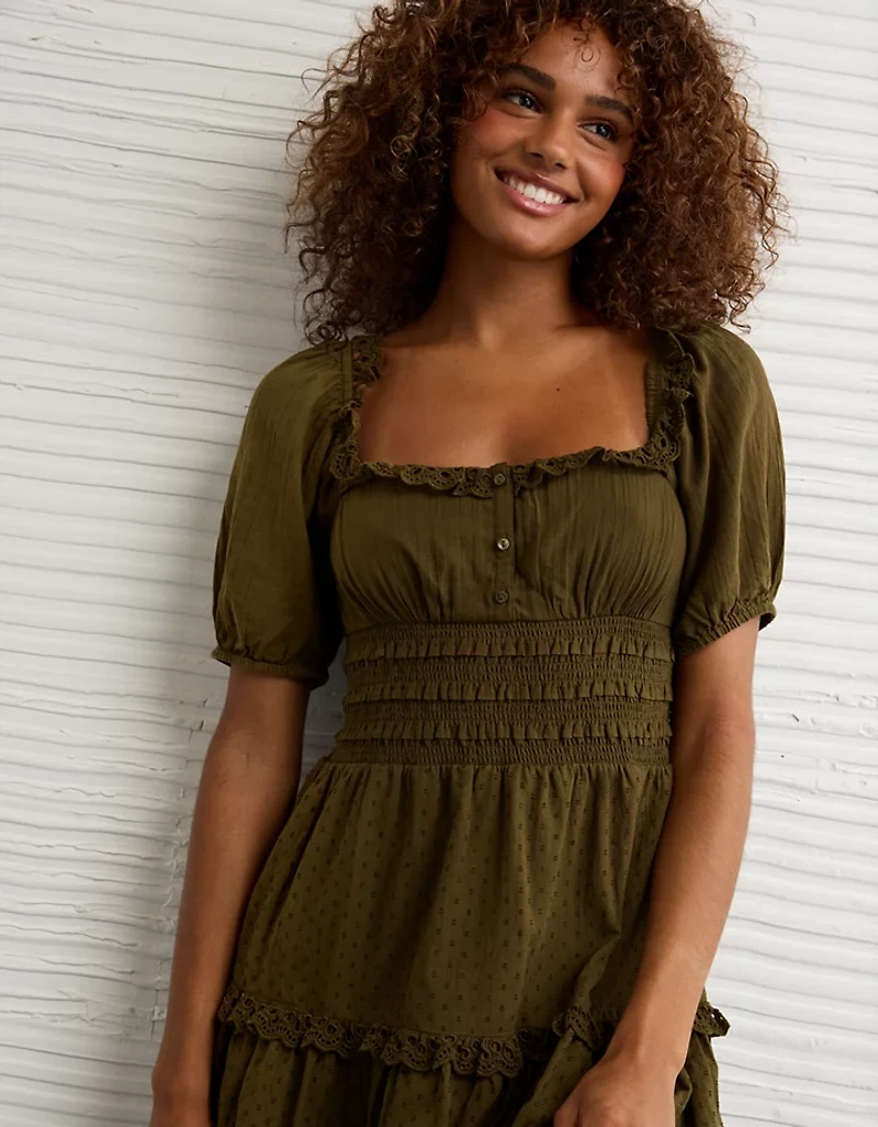 AE Puff Sleeve Smocked Tiered Mini Dress