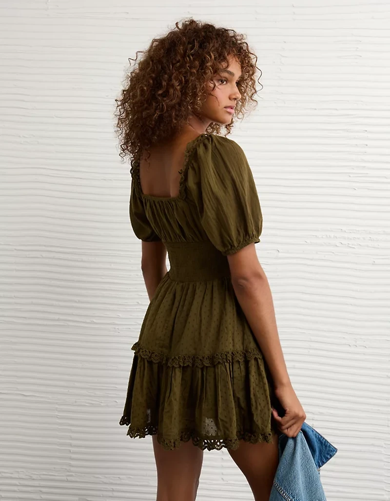 AE Puff Sleeve Smocked Tiered Mini Dress