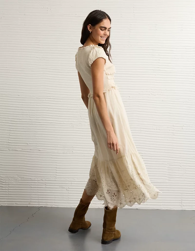 AE Scoop Neck Smocked Midi Dress