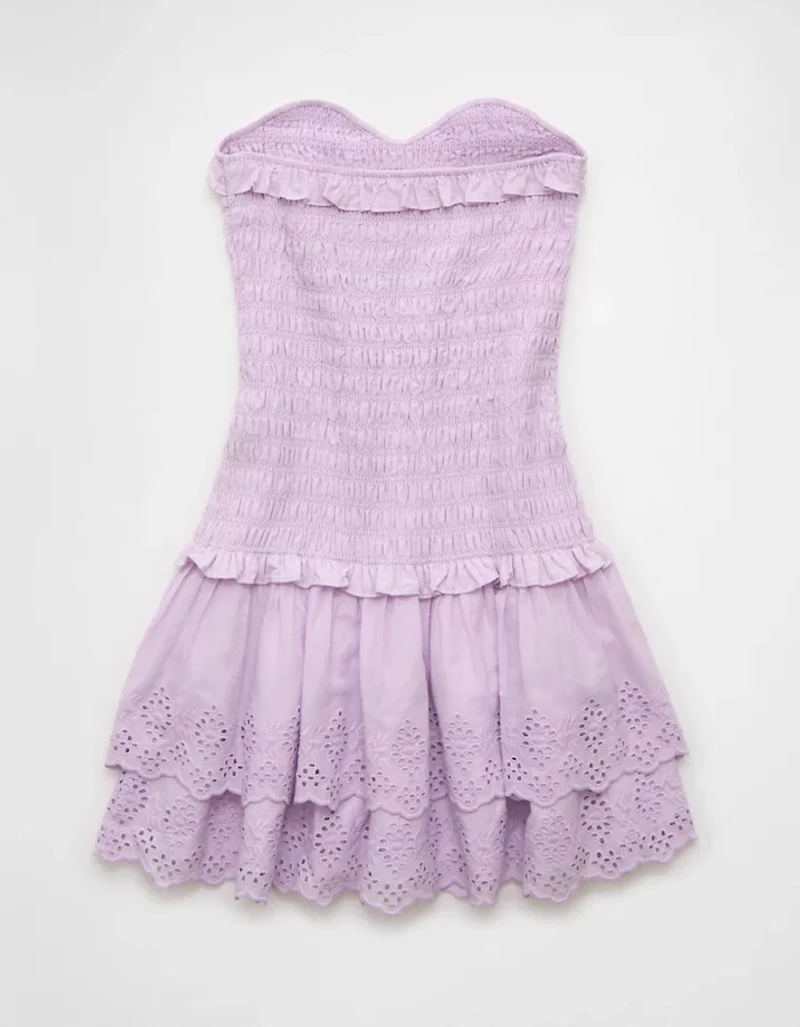 AE Strapless Smocked Ruffle Drop Waist Mini Dress