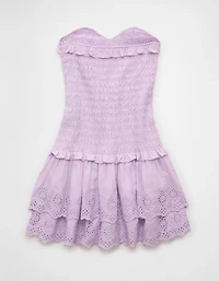 AE Strapless Smocked Ruffle Drop Waist Mini Dress