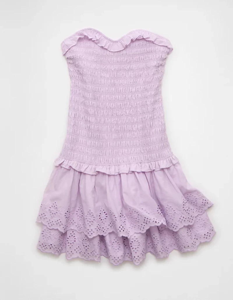 AE Strapless Smocked Ruffle Drop Waist Mini Dress