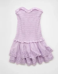 AE Strapless Smocked Ruffle Drop Waist Mini Dress