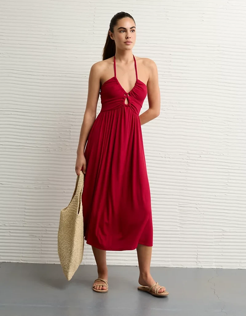 Robe mi-longue bain-de-soleil avec ouverture en trou de serrure Doux et sexy AE