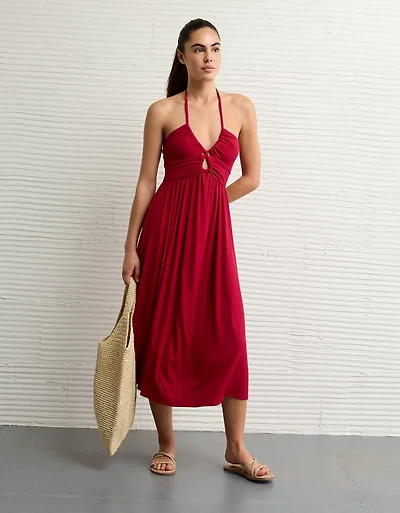 Robe mi-longue bain-de-soleil avec ouverture en trou de serrure Doux et sexy AE