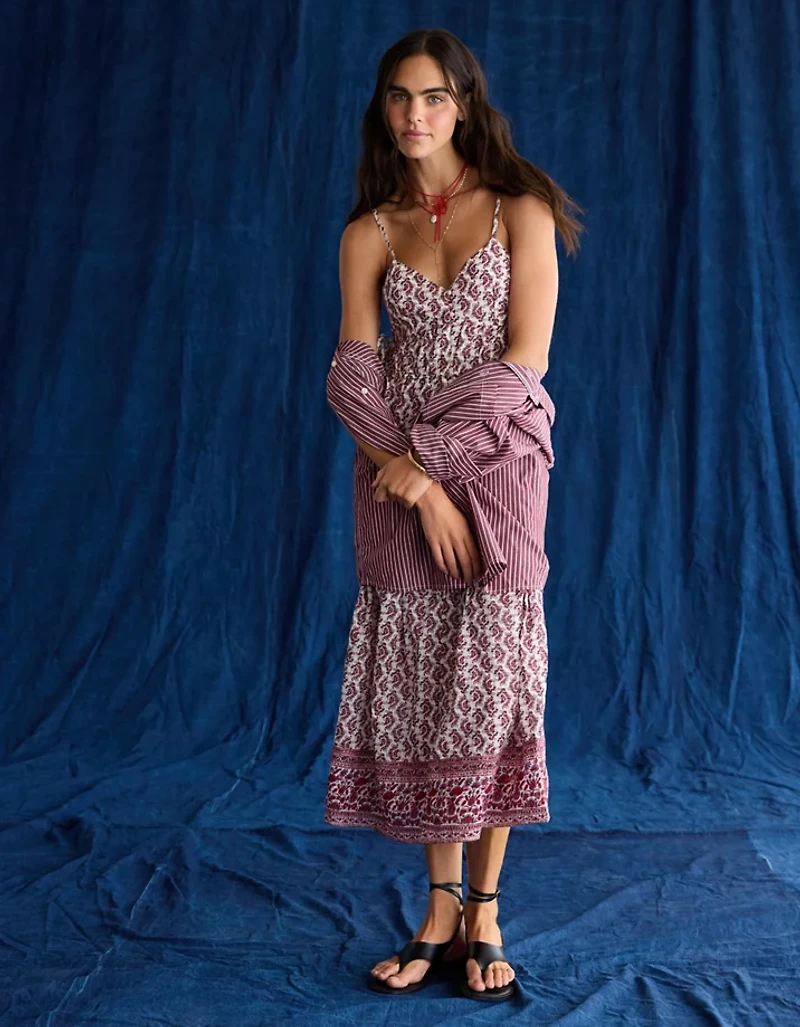 AE V-Neck Side Tie Midi Dress