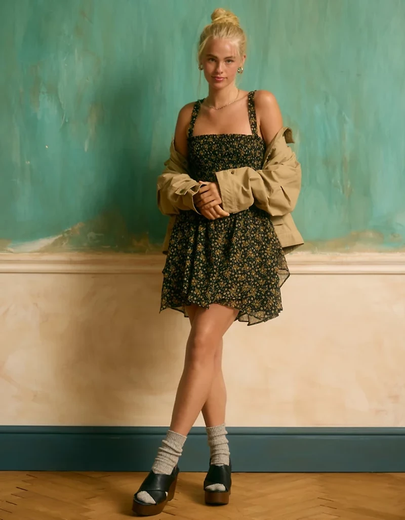 AE Handkerchief Hem Ruffle Floral Mini Dress