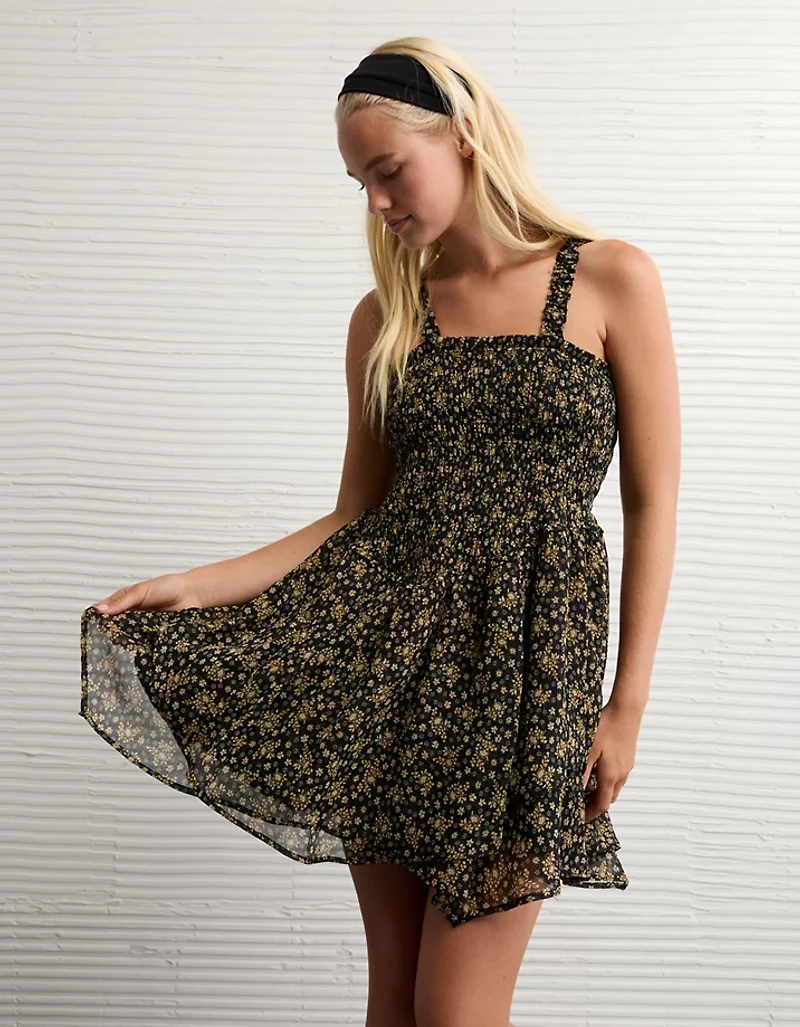AE Handkerchief Hem Ruffle Floral Mini Dress