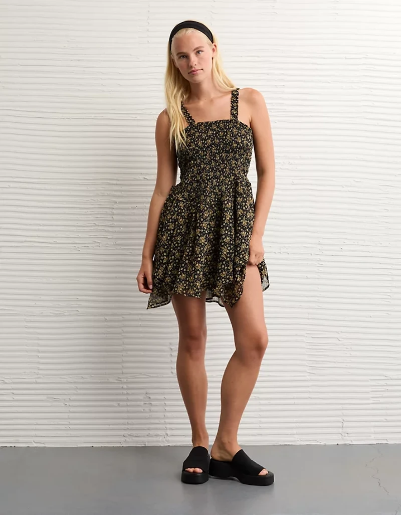 AE Handkerchief Hem Ruffle Floral Mini Dress