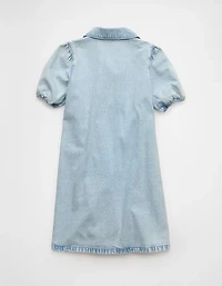 AE Collared Puff Sleeve Tie Front Denim Mini Dress