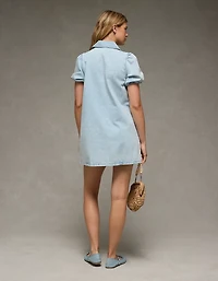 Minirobe en denim noué à l’avant manches bouffantes et col AE
