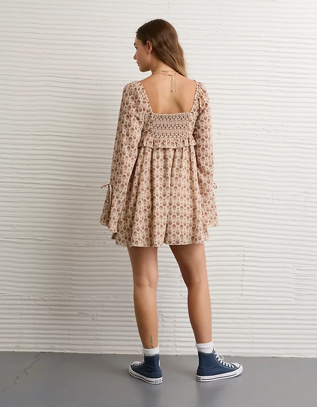 ae knit long sleeve babydoll mini dress AE Sunchaser Knit Long-Sleeve Scoop Neck Mini Dress