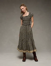 AE Scoop Neck Smocked Midi Dress