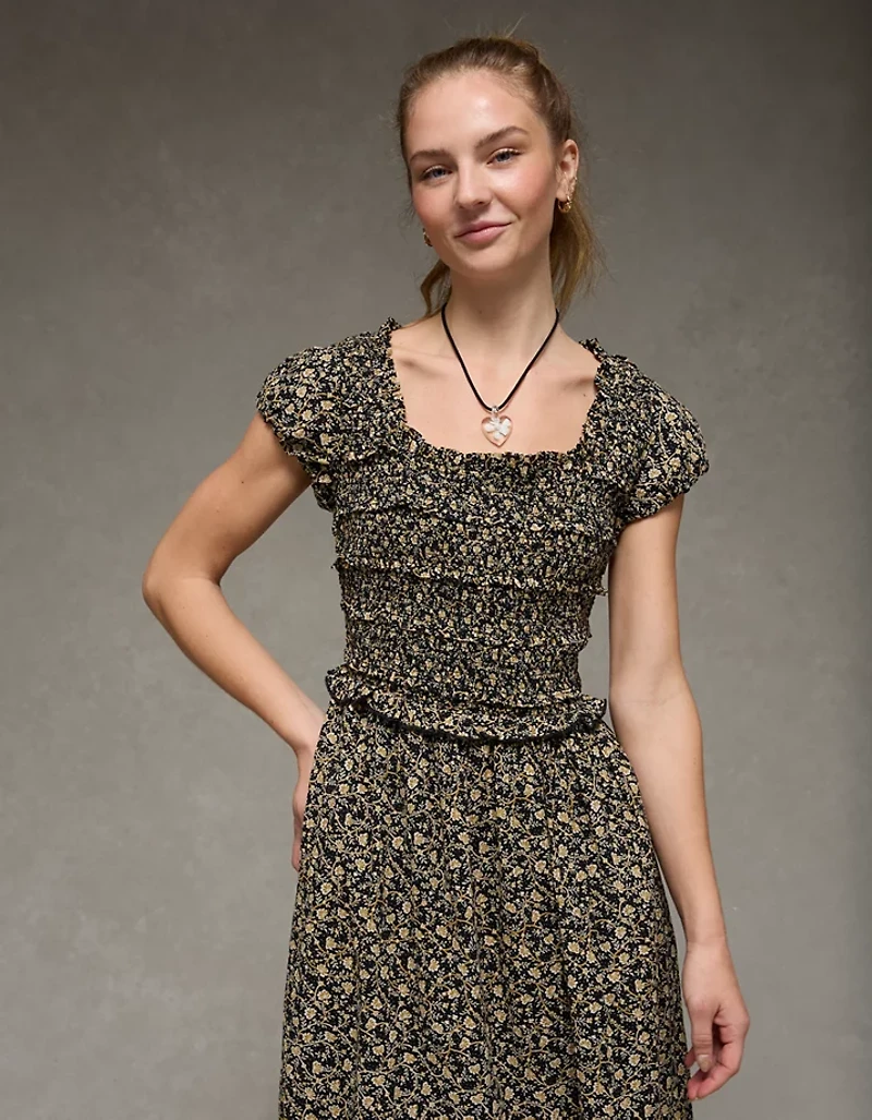 AE Scoop Neck Smocked Midi Dress