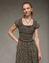 AE Scoop Neck Smocked Midi Dress