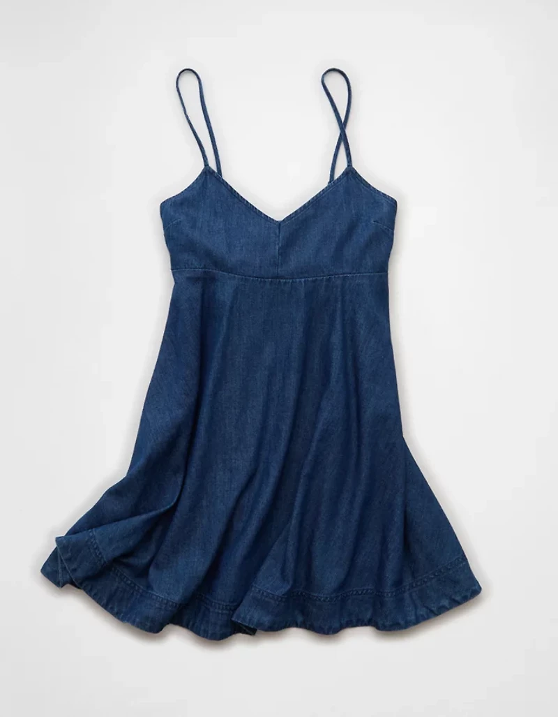 AE Denim Bow Back Babydoll Mini Dress