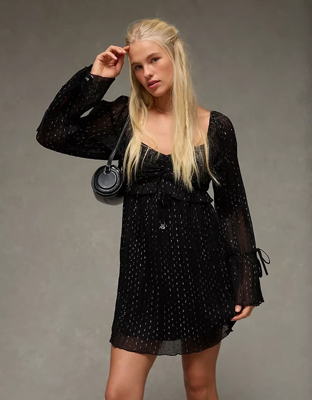 ae long sleeve babydoll dress AE Long-Sleeve Babydoll Mini Dress