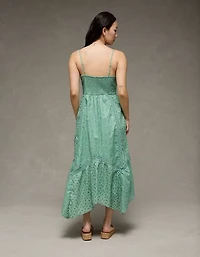 AE V-Neck Lace Inset Hanky Hem Midi Dress