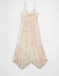 AE V-Neck Lace Inset Hanky Hem Midi Dress