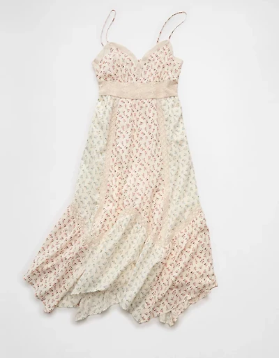 AE V-Neck Lace Inset Hanky Hem Midi Dress