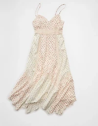 AE V-Neck Lace Inset Hanky Hem Midi Dress