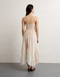 AE V-Neck Lace Inset Hanky Hem Midi Dress