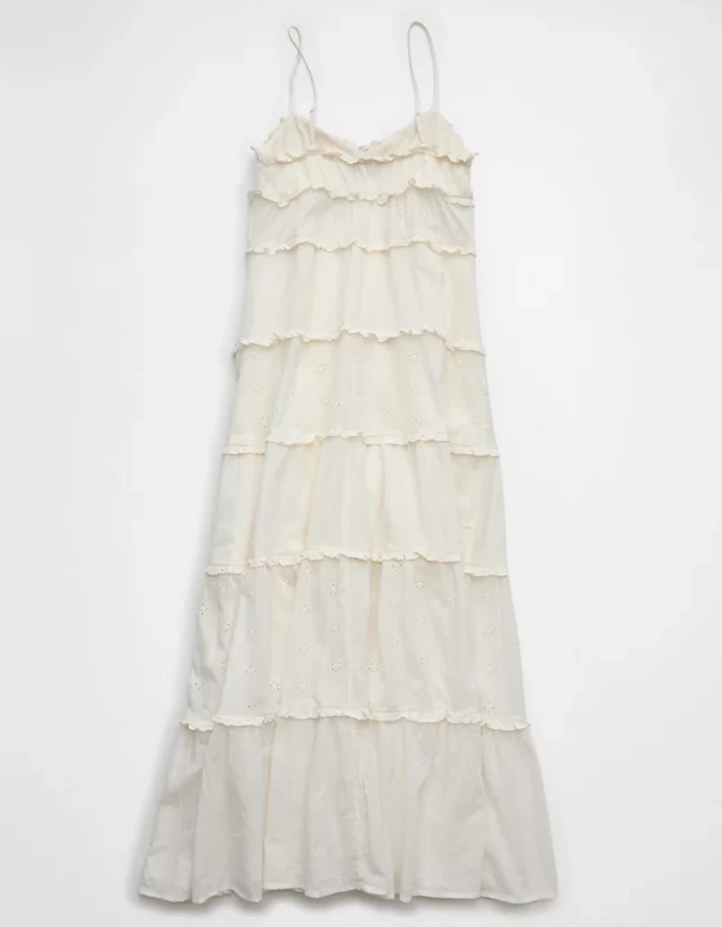 AE Button-Up Ruffle Midi Dress