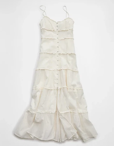 AE Button-Up Ruffle Midi Dress