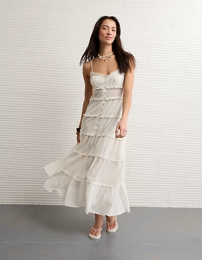 AE Button-Up Ruffle Midi Dress