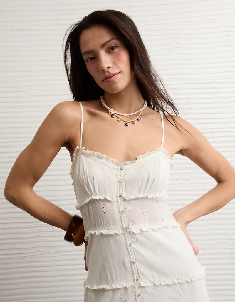 Robe mi-longue boutonnée à volants AE