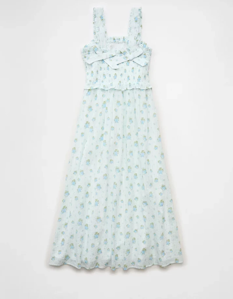 AE Back Bow Smocked Midi Dress