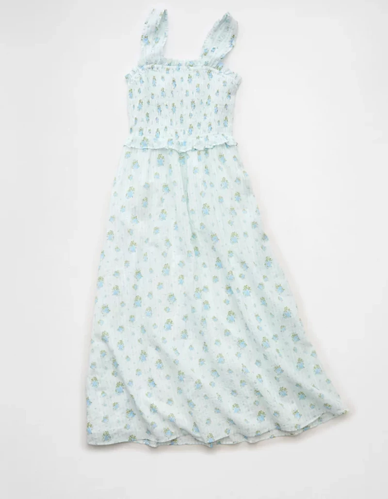 AE Back Bow Smocked Midi Dress