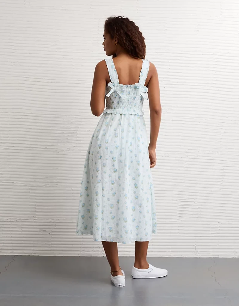 AE Back Bow Smocked Midi Dress