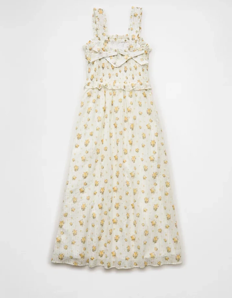 Robe mi-longue à smocks avec boucle dans le dos AE