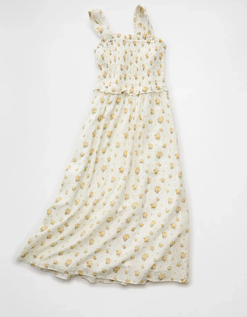 Robe mi-longue à smocks avec boucle dans le dos AE